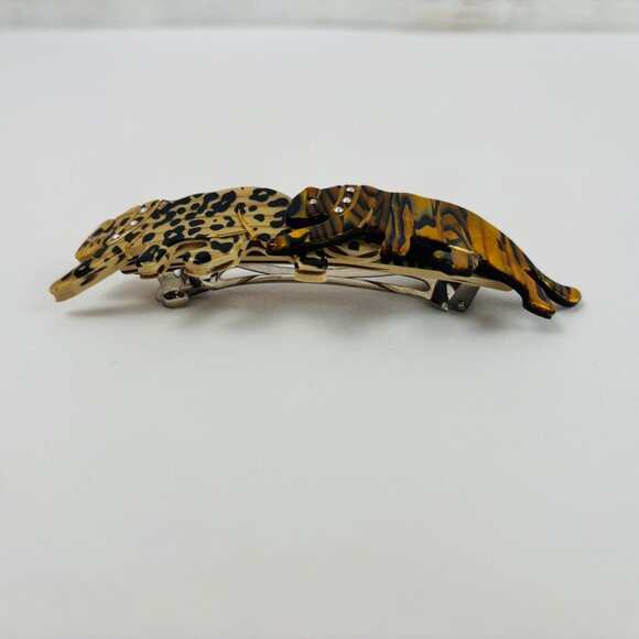 VTG Barrette Tigers Embedded Rhinestones Animal Print Hair Clasp main image 6